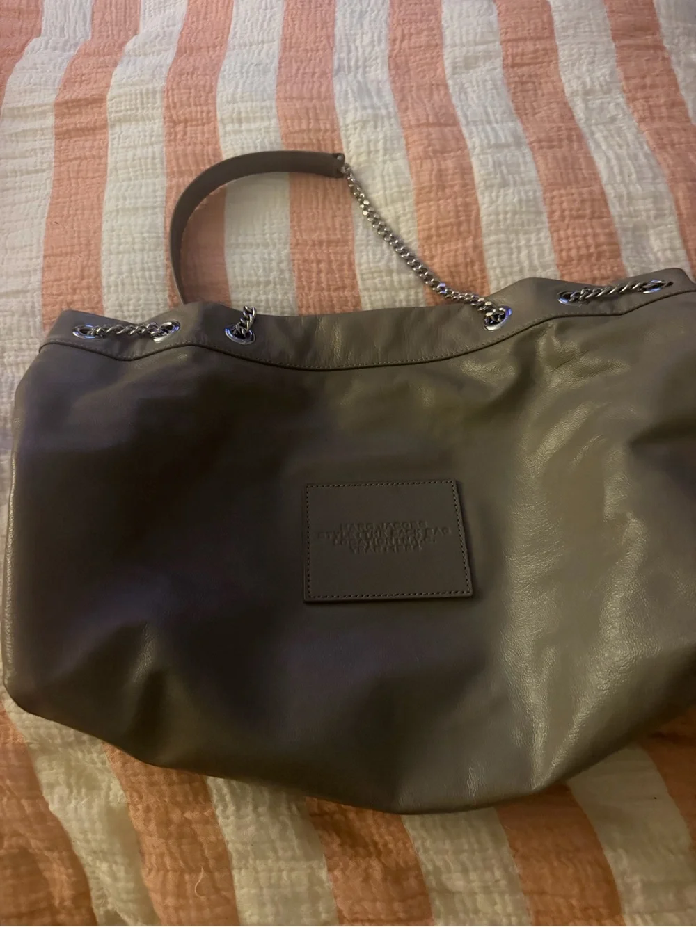 Marc Jacobs Taupe Leather The Sack Bag Duffel with Chain-Strap. Like new
